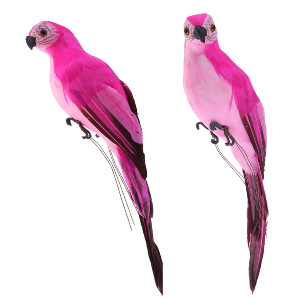 2x Realistic Macaw Parrot Artificial Feather Bird Animal Ornament Rose Red