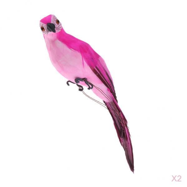 2x Realistic Macaw Parrot Artificial Feather Bird Animal Ornament Rose Red