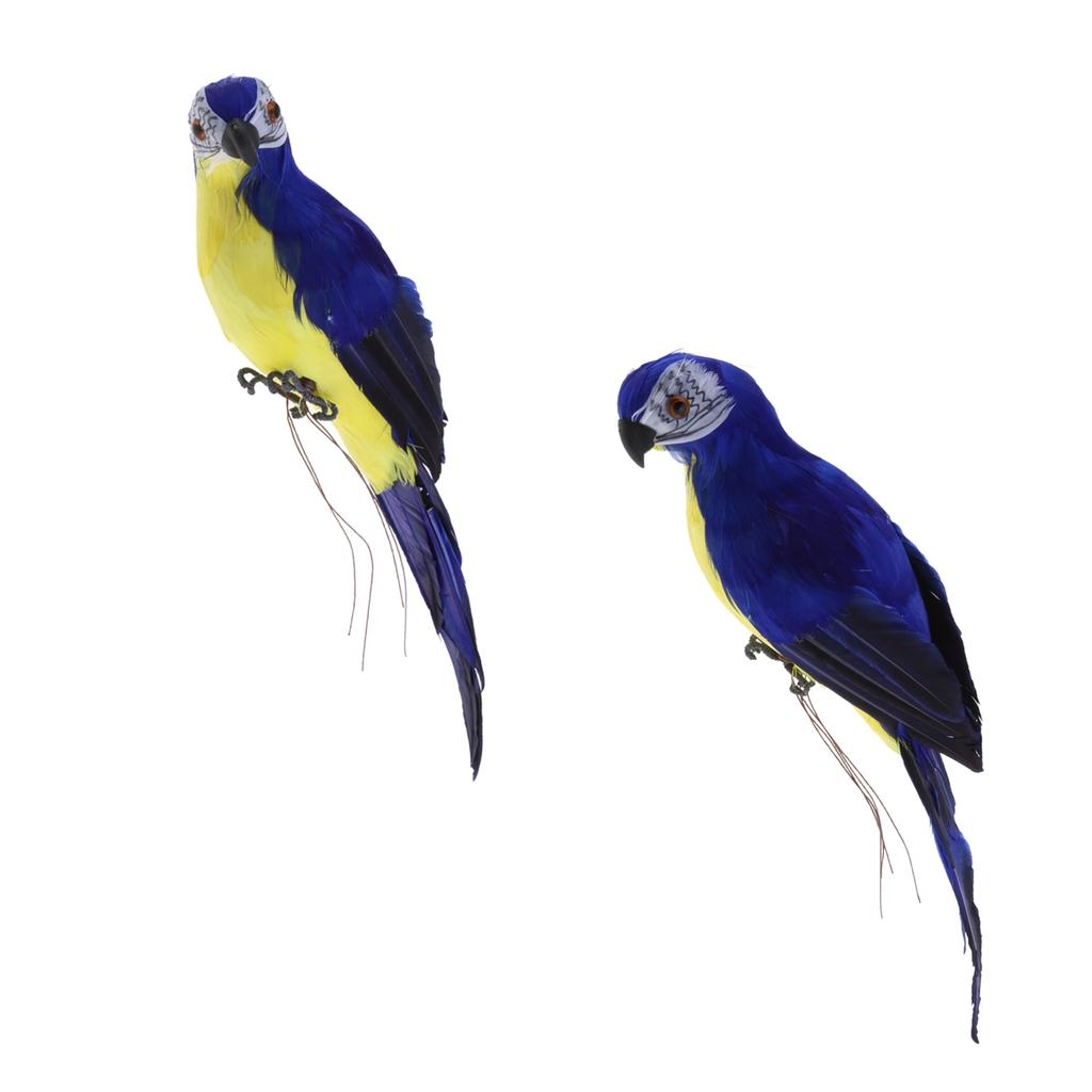 2x Realistic Macaw Parrot Artificial Feather Bird Animal Ornament Toy Blue