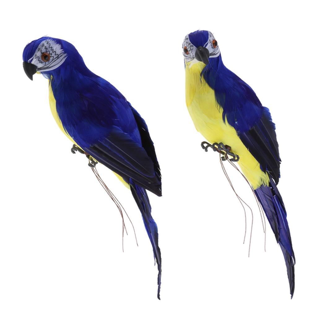 2x Realistic Macaw Parrot Artificial Feather Bird Animal Ornament Toy Blue