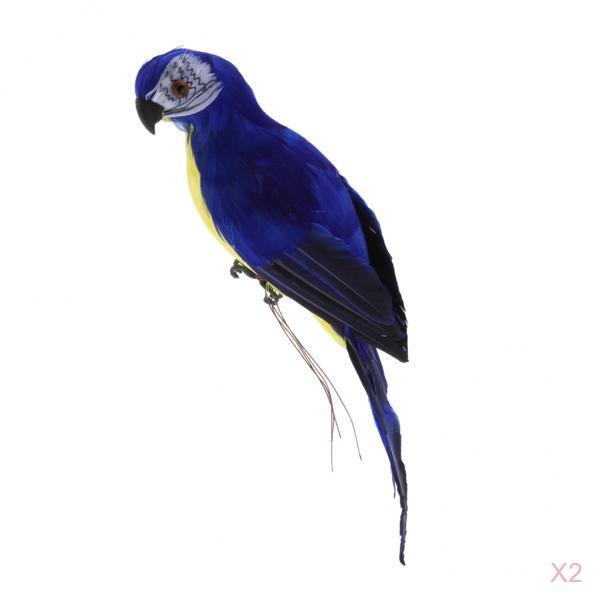 2x Realistic Macaw Parrot Artificial Feather Bird Animal Ornament Toy Blue