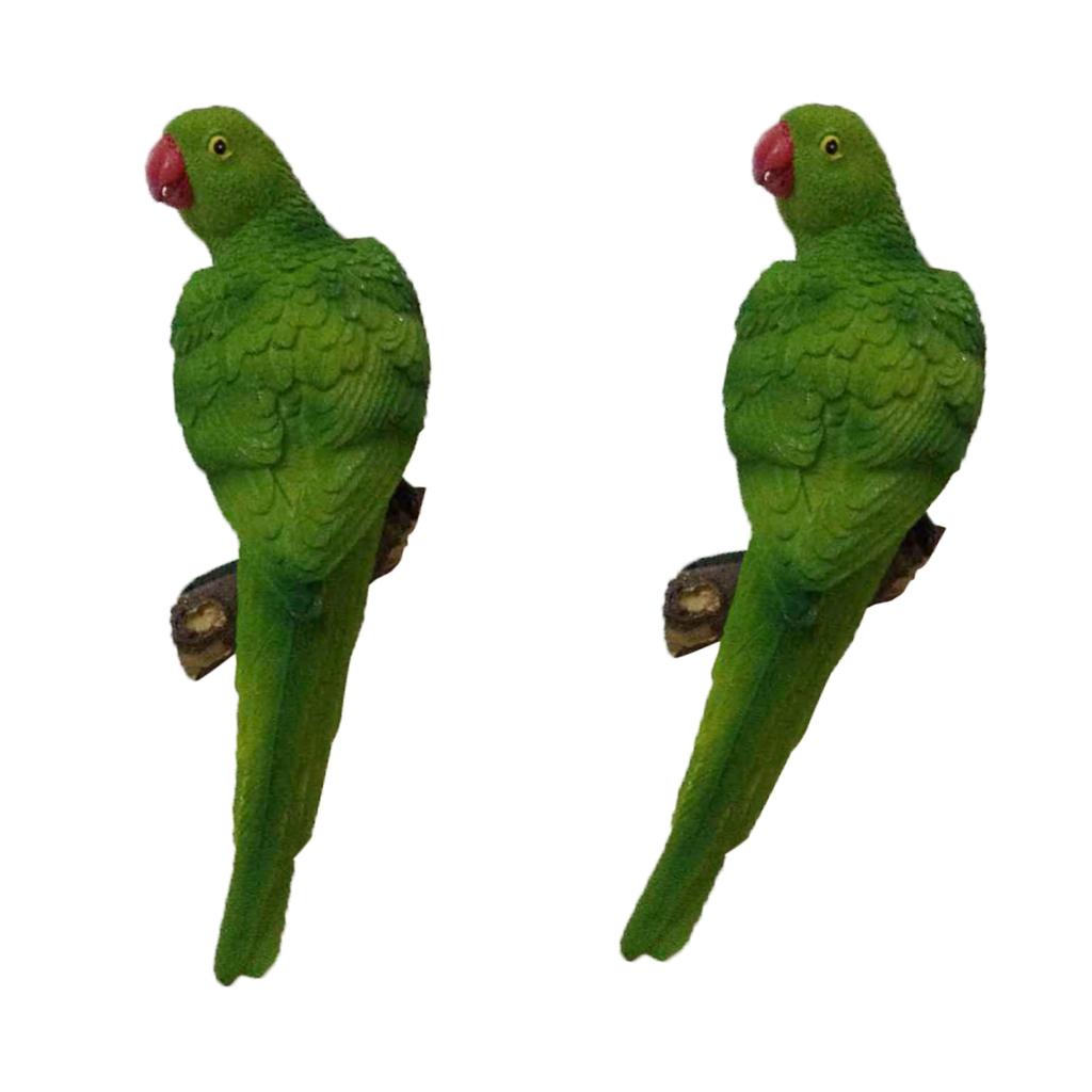 2x Realistic Parrot Resin Bird Animal Ornament Hanging Figurine 35cm Green