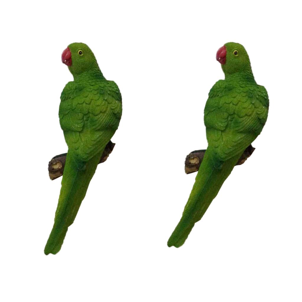 2x Realistic Parrot Resin Bird Animal Ornament Hanging Figurine 35cm Green