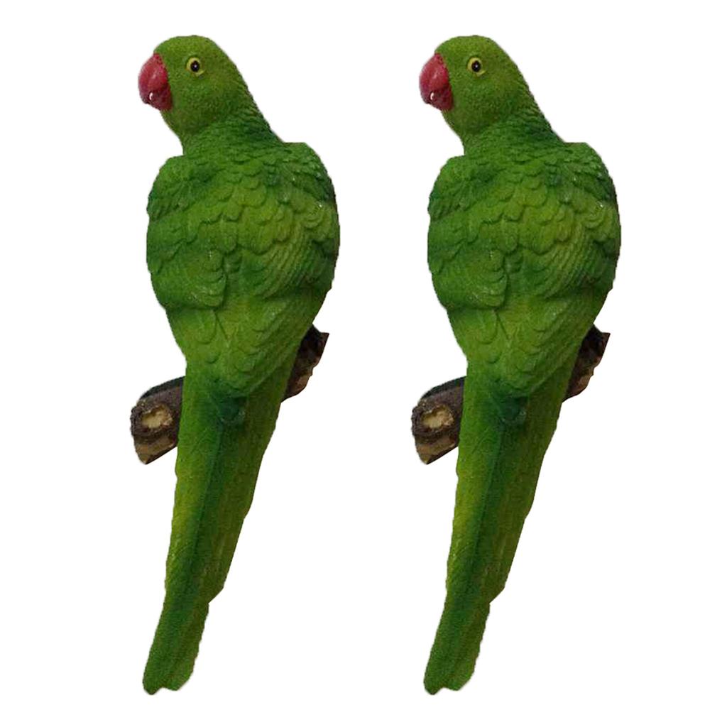 2x Realistic Parrot Resin Bird Animal Ornament Hanging Figurine 35cm Green
