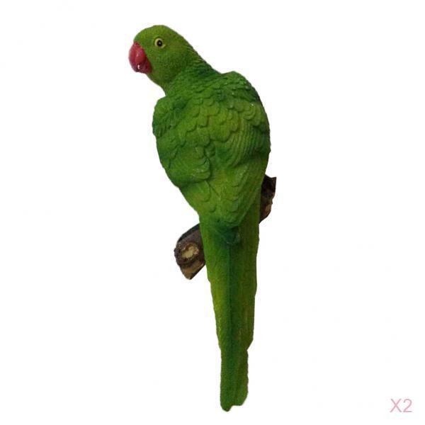 2x Realistic Parrot Resin Bird Animal Ornament Hanging Figurine 35cm Green