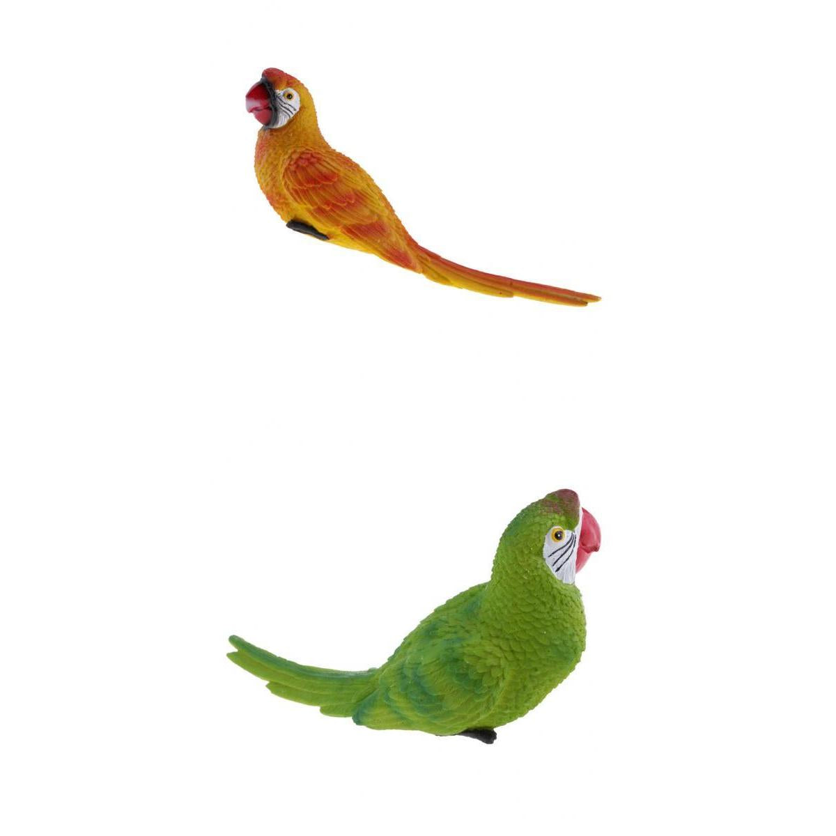 2x Realistic Parrot Resin Birds Animal Ornament 29cm Lying Yellow & Green