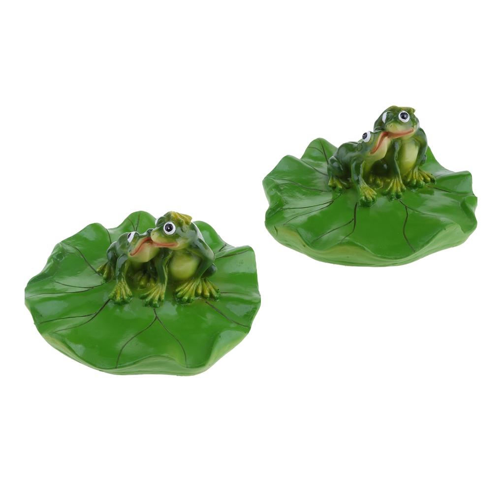 2x Artificial Lotus Leaf Kissing Frogs Water Floating Ornament Pond Decor