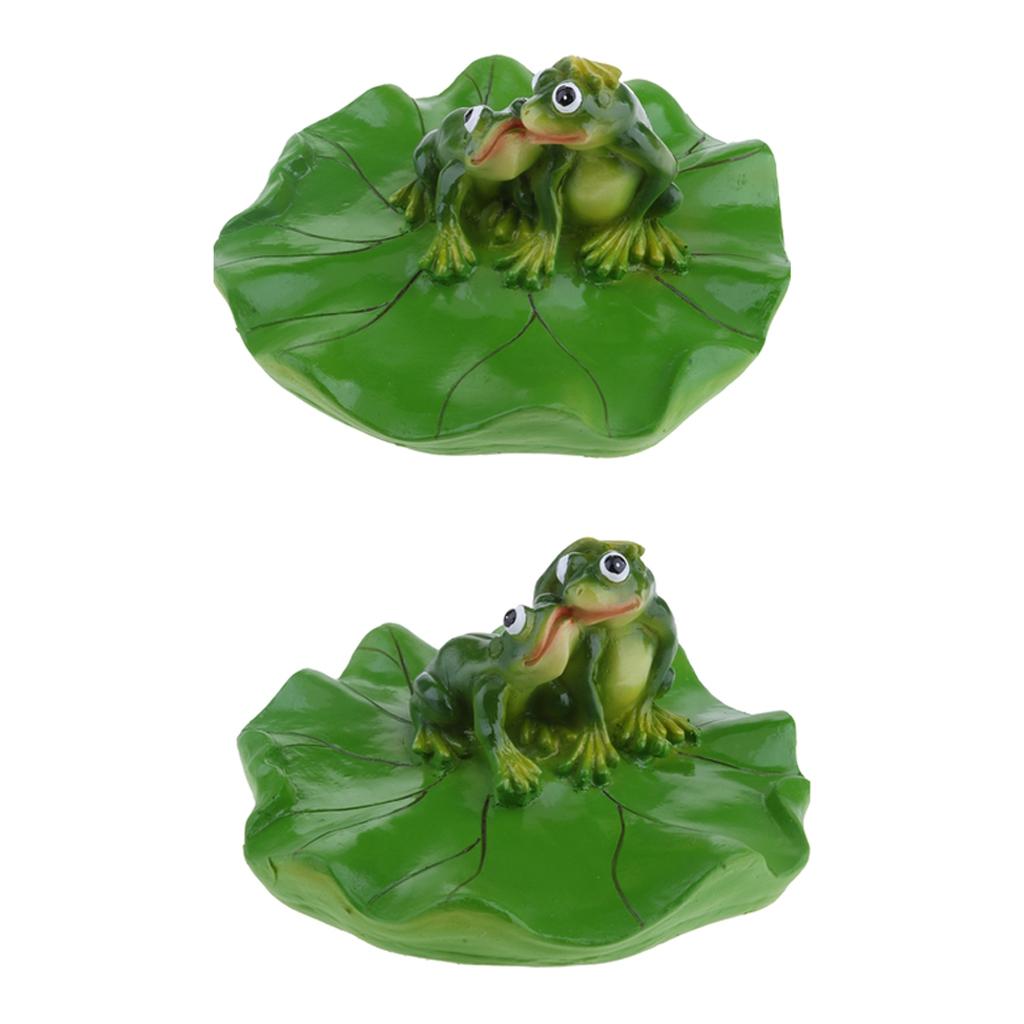 2x Artificial Lotus Leaf Kissing Frogs Water Floating Ornament Pond Decor
