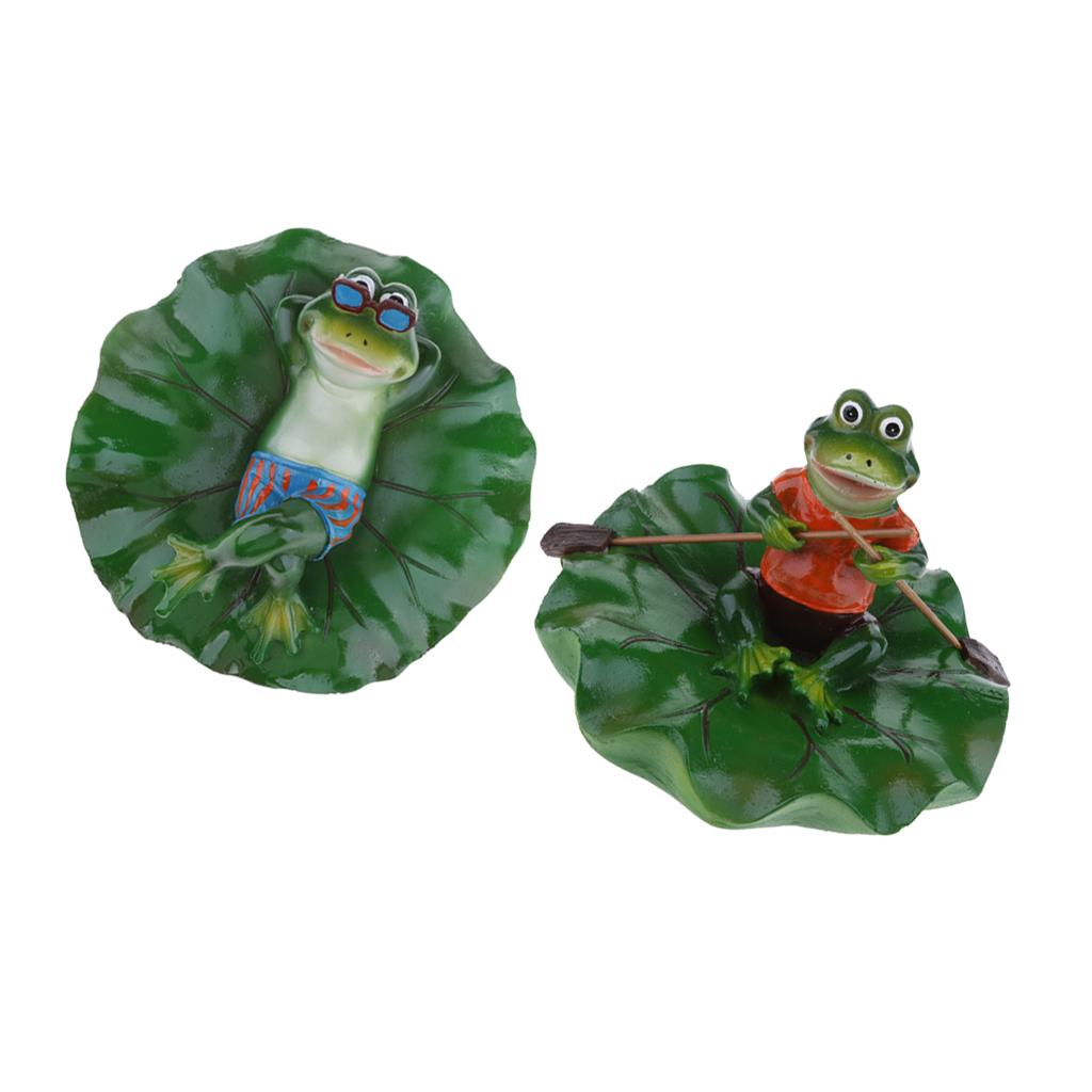 2x Artificial Lotus Leaf Frog Water Floating Ornament Decor Lying & Rowing