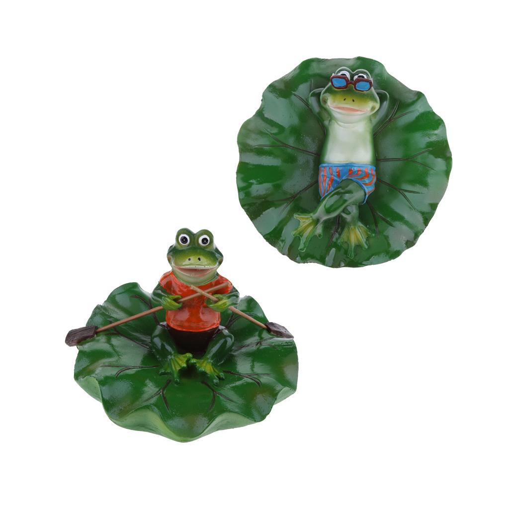 2x Artificial Lotus Leaf Frog Water Floating Ornament Decor Lying & Rowing