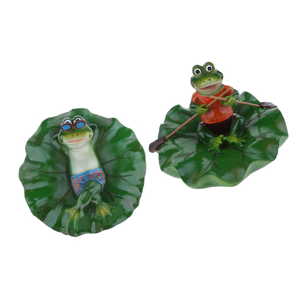 2x Artificial Lotus Leaf Frog Water Floating Ornament Decor Lying & Rowing