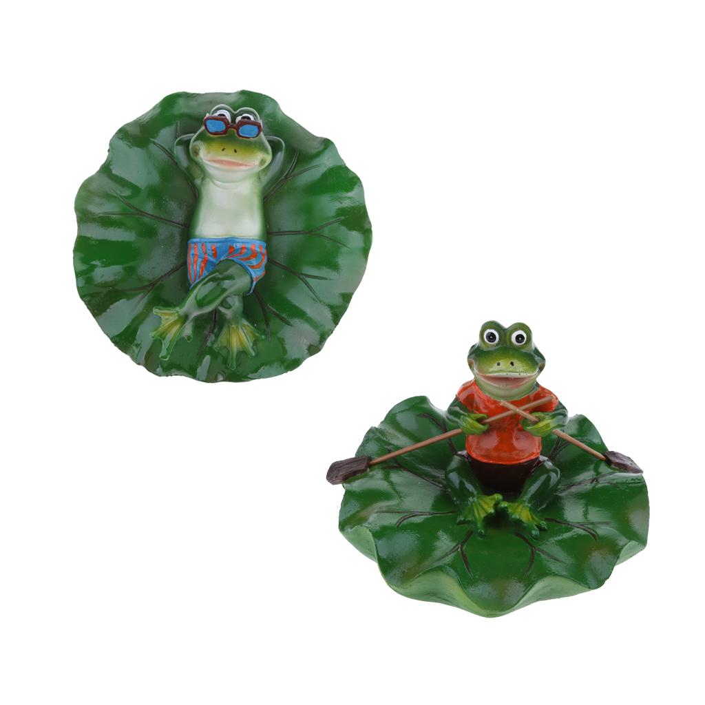 2x Artificial Lotus Leaf Frog Water Floating Ornament Decor Lying & Rowing