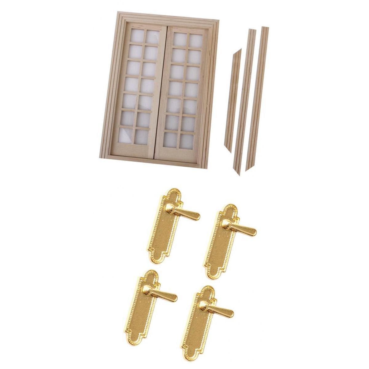 1/12 Dollhouse Miniature Exterior 28 Panel Wooden Door With Alloy Door Locks