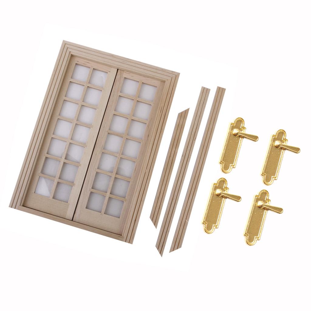 1/12 Dollhouse Miniature Exterior 28 Panel Wooden Door With Alloy Door Locks
