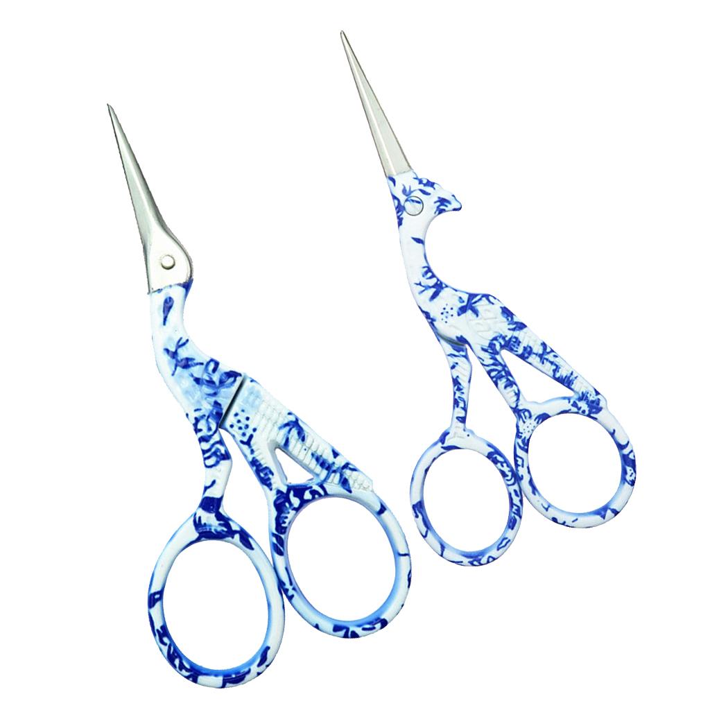 2Pcs Vintage Crane Shape Scissors Embroidery Shears Cross Stitch Tool Blue