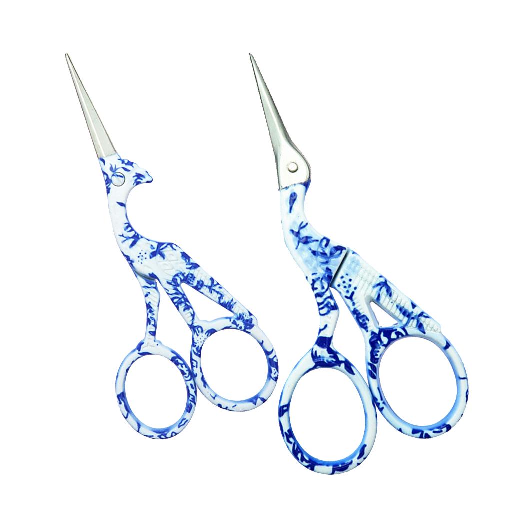 2Pcs Vintage Crane Shape Scissors Embroidery Shears Cross Stitch Tool Blue