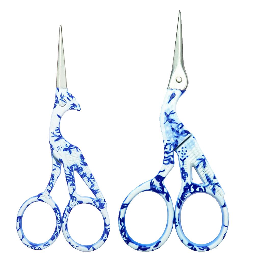 2Pcs Vintage Crane Shape Scissors Embroidery Shears Cross Stitch Tool Blue