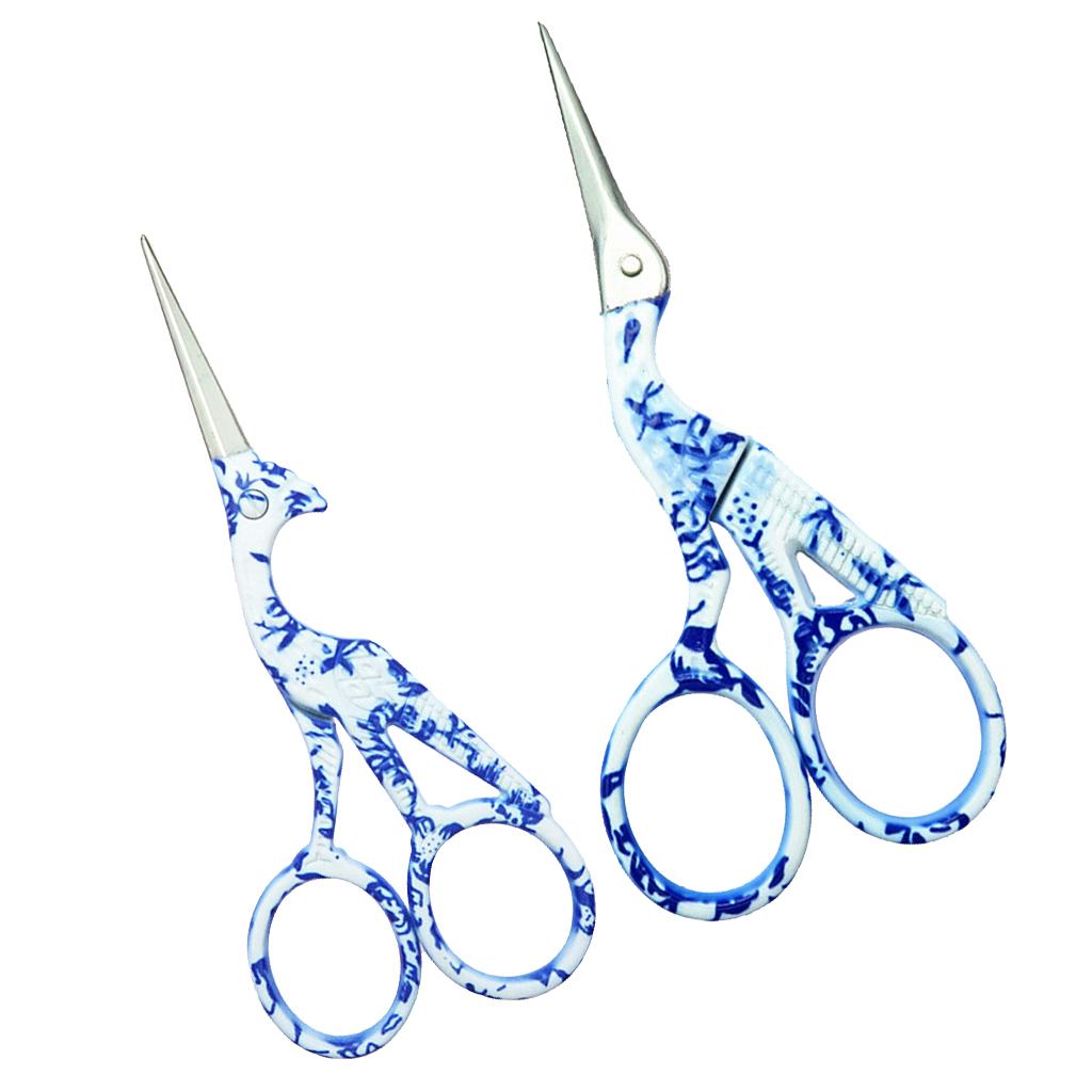 2Pcs Vintage Crane Shape Scissors Embroidery Shears Cross Stitch Tool Blue
