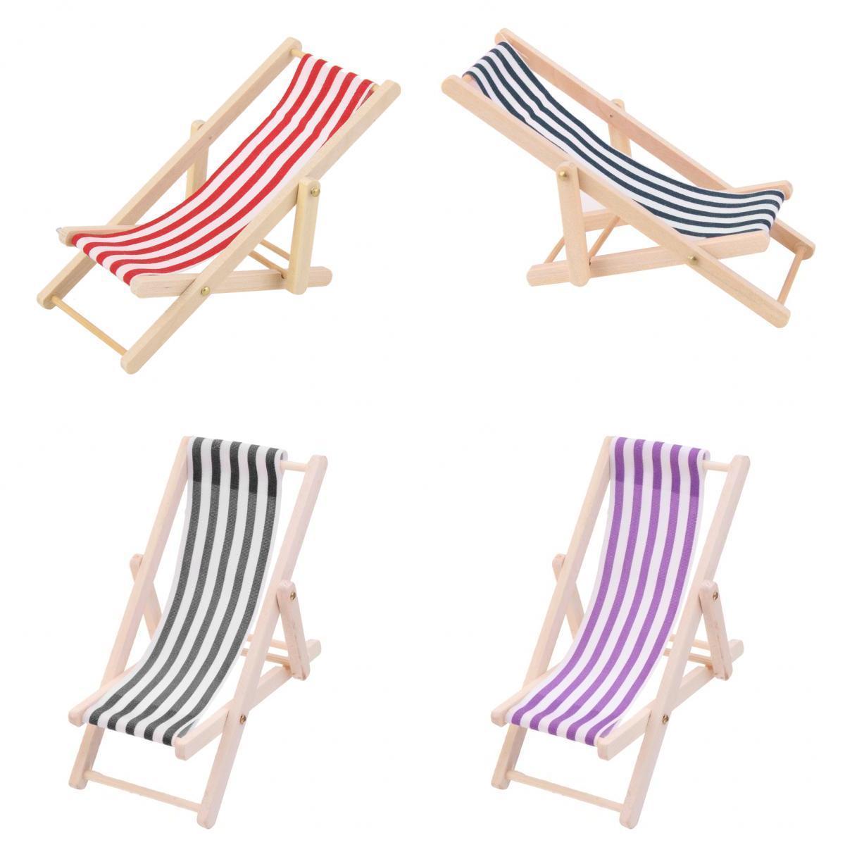 4pcs Mini Foldable Striped Wooden Lounge Chairs for 1/12 Dollhouse Furniture