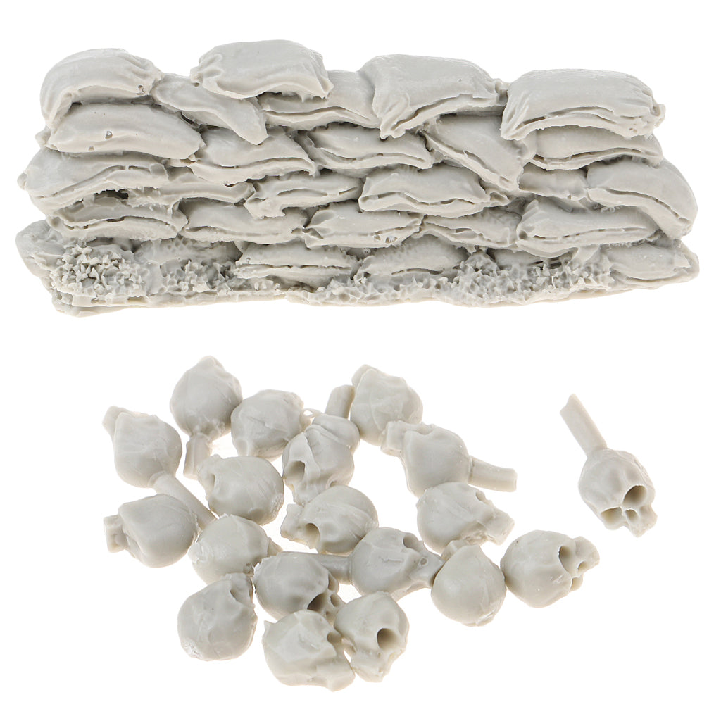 20 Pieces Resin Soldier Skull Resin Skeleton and 1/35 Resin Sandbag Wall Set