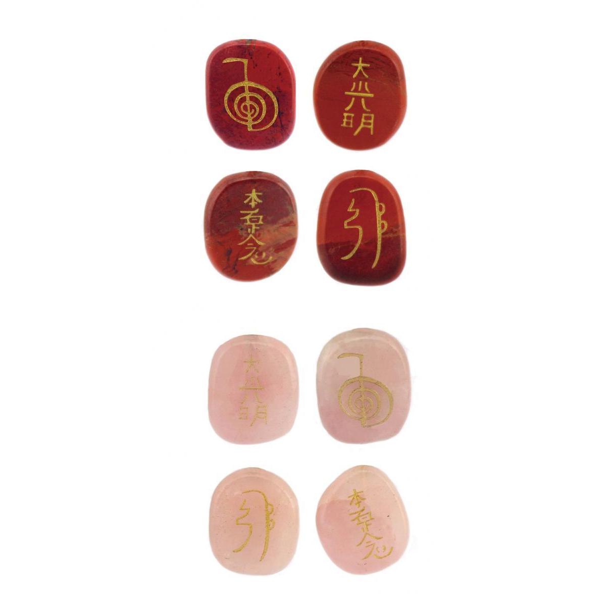 8pcs Engraved Reiki Energy Crystal Stones Magic Scrying Stones Red & Pink