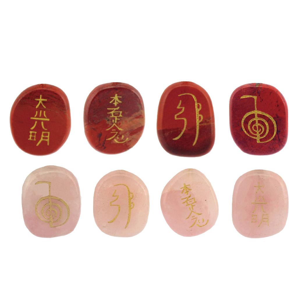 8pcs Engraved Reiki Energy Crystal Stones Magic Scrying Stones Red & Pink