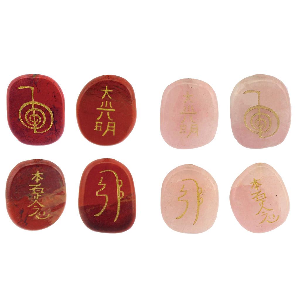 8pcs Engraved Reiki Energy Crystal Stones Magic Scrying Stones Red & Pink