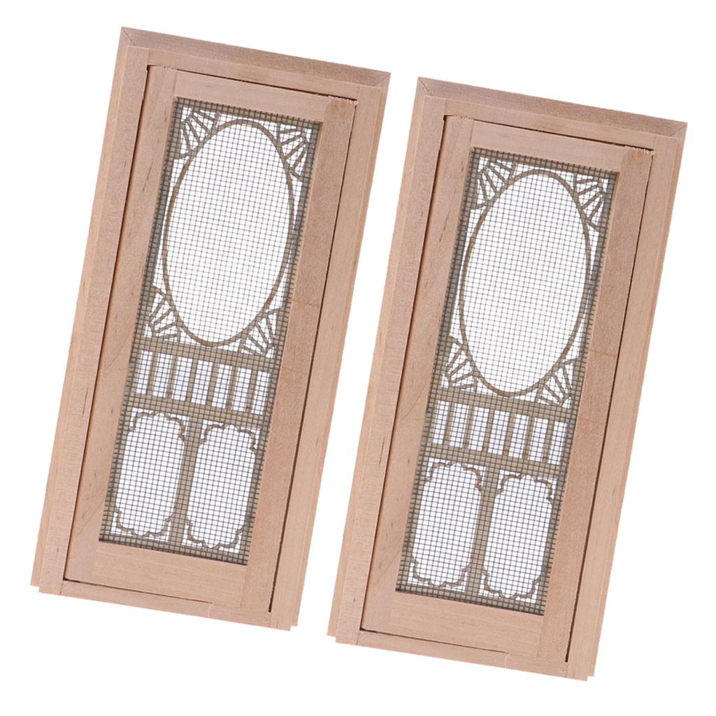 2 Set 1/12 Dollhouse Miniature Wood External Hollow Screen Door Unpainted