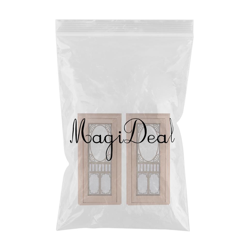 2 Set 1/12 Dollhouse Miniature Wood External Hollow Screen Door Unpainted