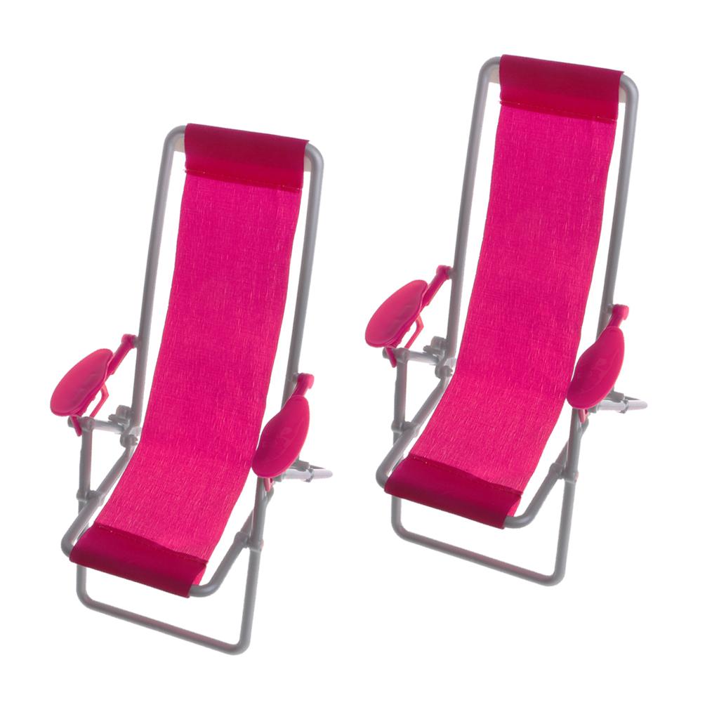 2 Set Plastic 1/6 Beach Deck Chair for Dollhouse Miniature Accessory