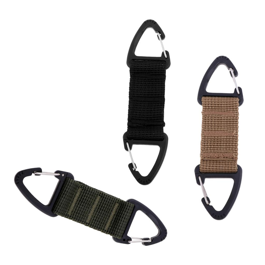 3 Pieces Outdoor Hiking Nylon Webbing Backpack Dual Ended Triangular Hooks