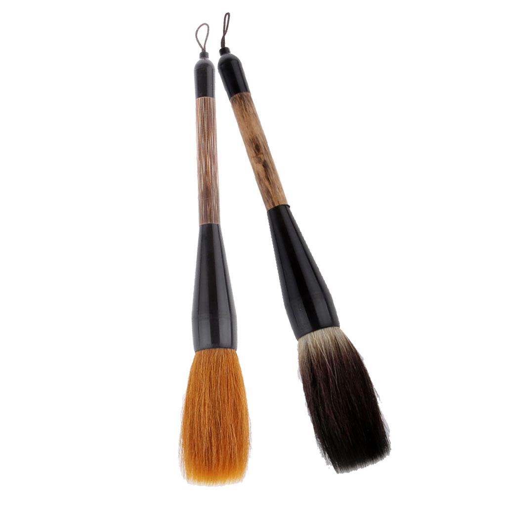 2Pcs Wolf Goat Hair Short Bamboo Shaft Writing Brush Calligraphy Brush
