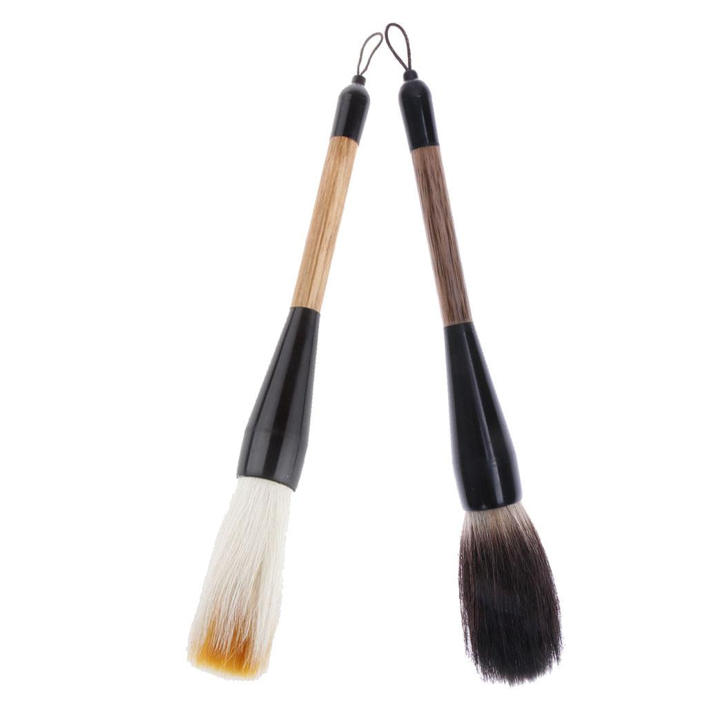 2Pcs Wolf Goat Hair Short Bamboo Shaft Chinese Writing Brush Painting Brush