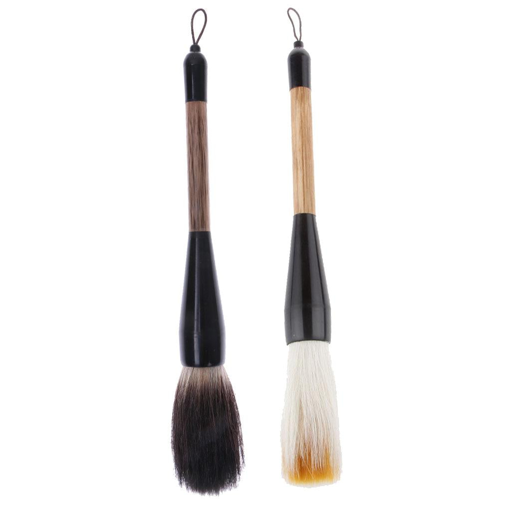 2Pcs Wolf Goat Hair Short Bamboo Shaft Chinese Writing Brush Painting Brush