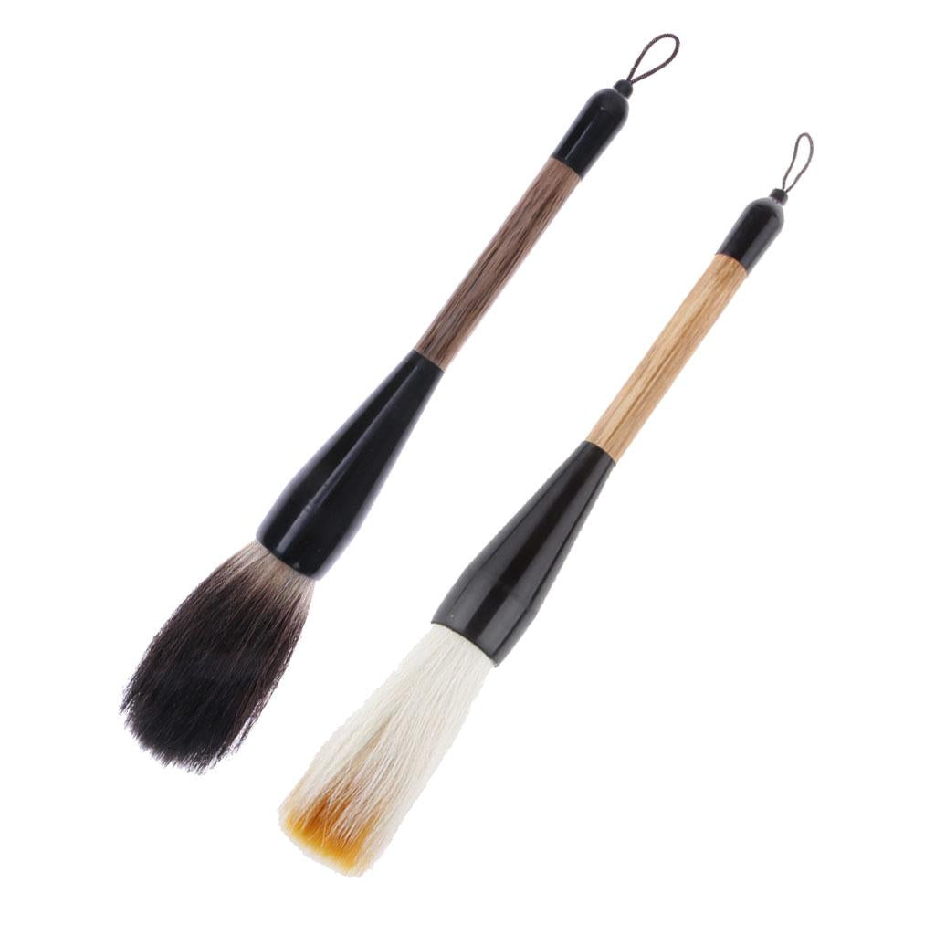 2Pcs Wolf Goat Hair Short Bamboo Shaft Chinese Writing Brush Painting Brush