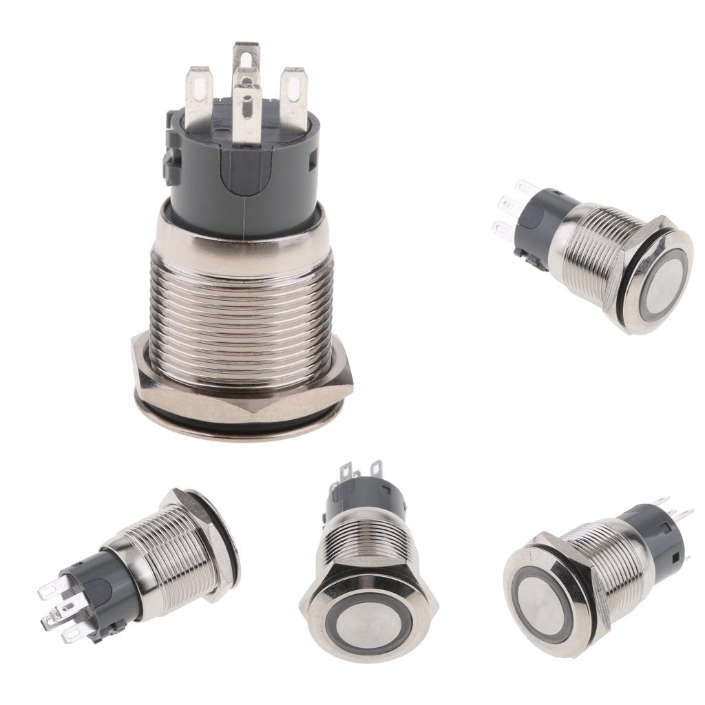 10pcs 19mm 12V Flat Head Reset LED Ring Blue Light Metal Waterproof Switch
