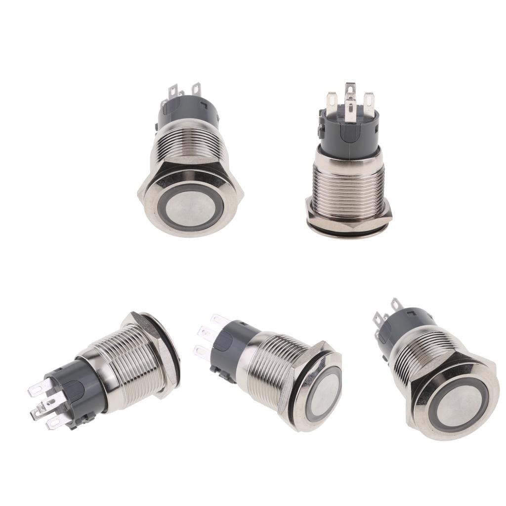 10pcs 19mm 12V Flat Head Reset LED Ring Blue Light Metal Waterproof Switch