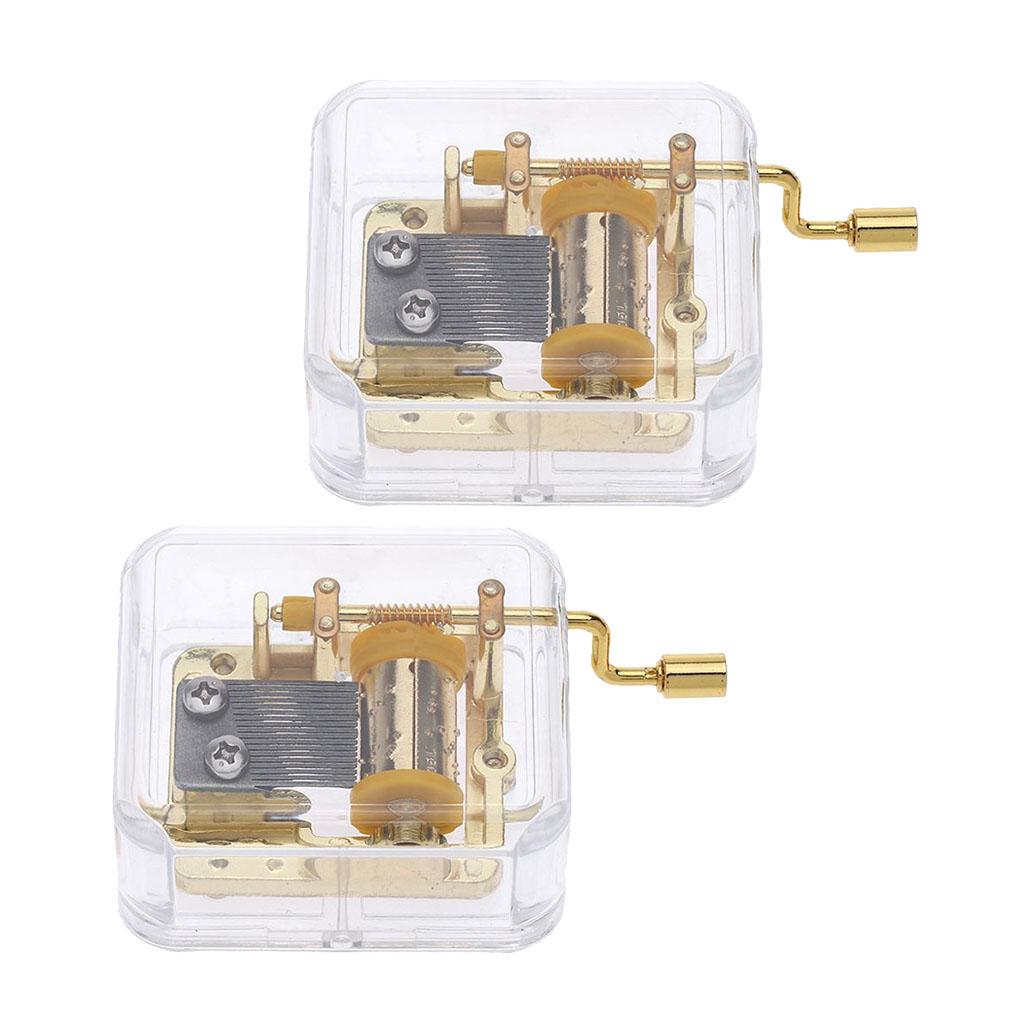 2pcs Hand Crank Music Box Movement Play For Elise & Edelweiss- Gold