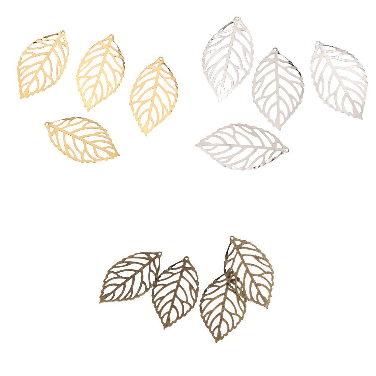 300 Pcs Mix Color Hollow Filigree Charms Leaf Pendant Jewelery Finding