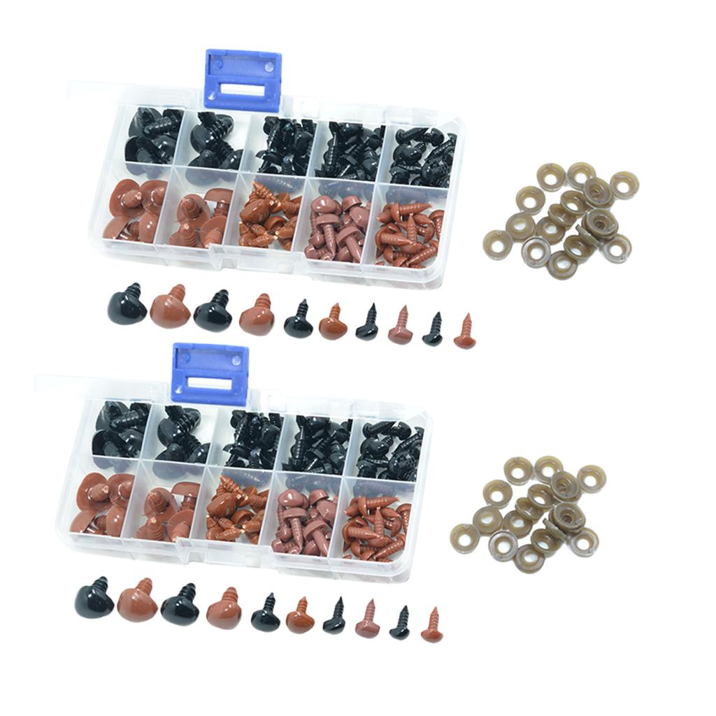 200 Pcs Plastic Safety Noses Eyes for Bear Doll Toys DIY Craft Brown & Black