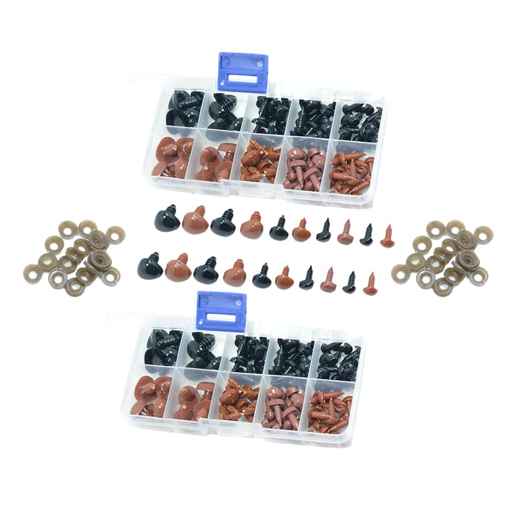 200 Pcs Plastic Safety Noses Eyes for Bear Doll Toys DIY Craft Brown & Black