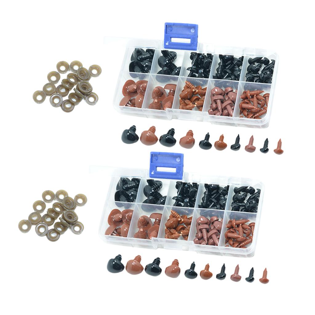 200 Pcs Plastic Safety Noses Eyes for Bear Doll Toys DIY Craft Brown & Black