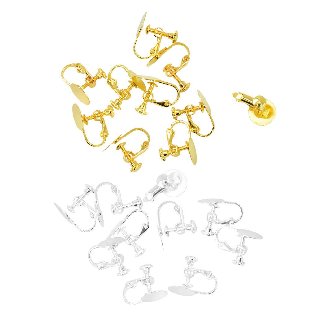 20 Pieces Gold & Silver White Clip-on Earring for Non-pierced Ears Screw Pad