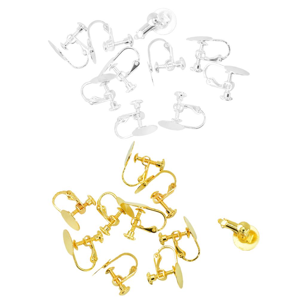 20 Pieces Gold & Silver White Clip-on Earring for Non-pierced Ears Screw Pad
