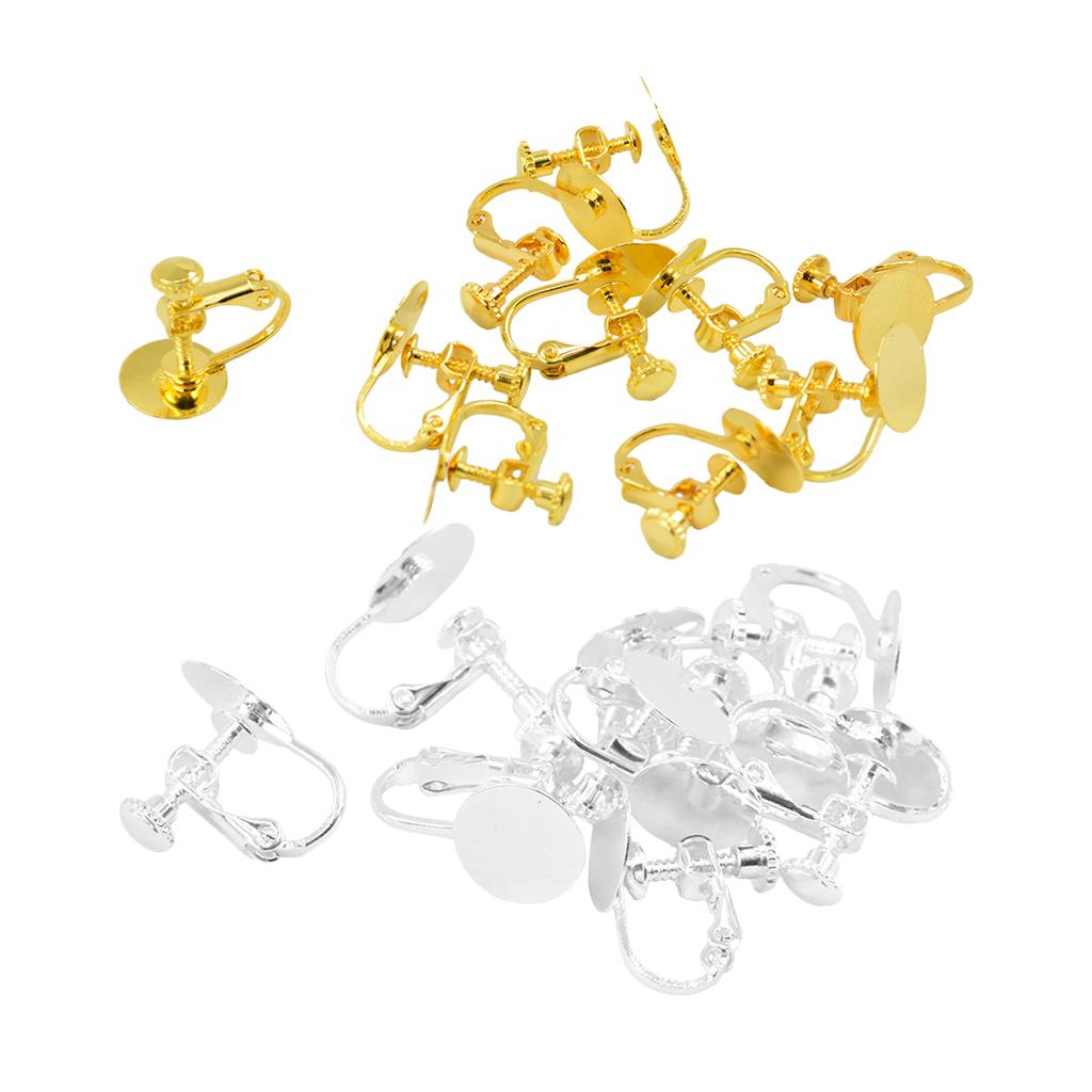 20 Pieces Gold & Silver White Clip-on Earring for Non-pierced Ears Screw Pad
