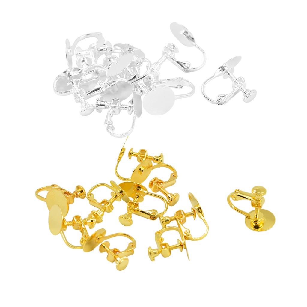 20 Pieces Gold & Silver White Clip-on Earring for Non-pierced Ears Screw Pad