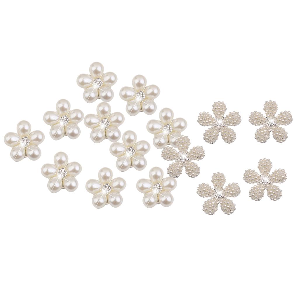 15 Pieces Crystal Faux Rhinestone Pearl Flower Buttons DIY Wedding Bouquet