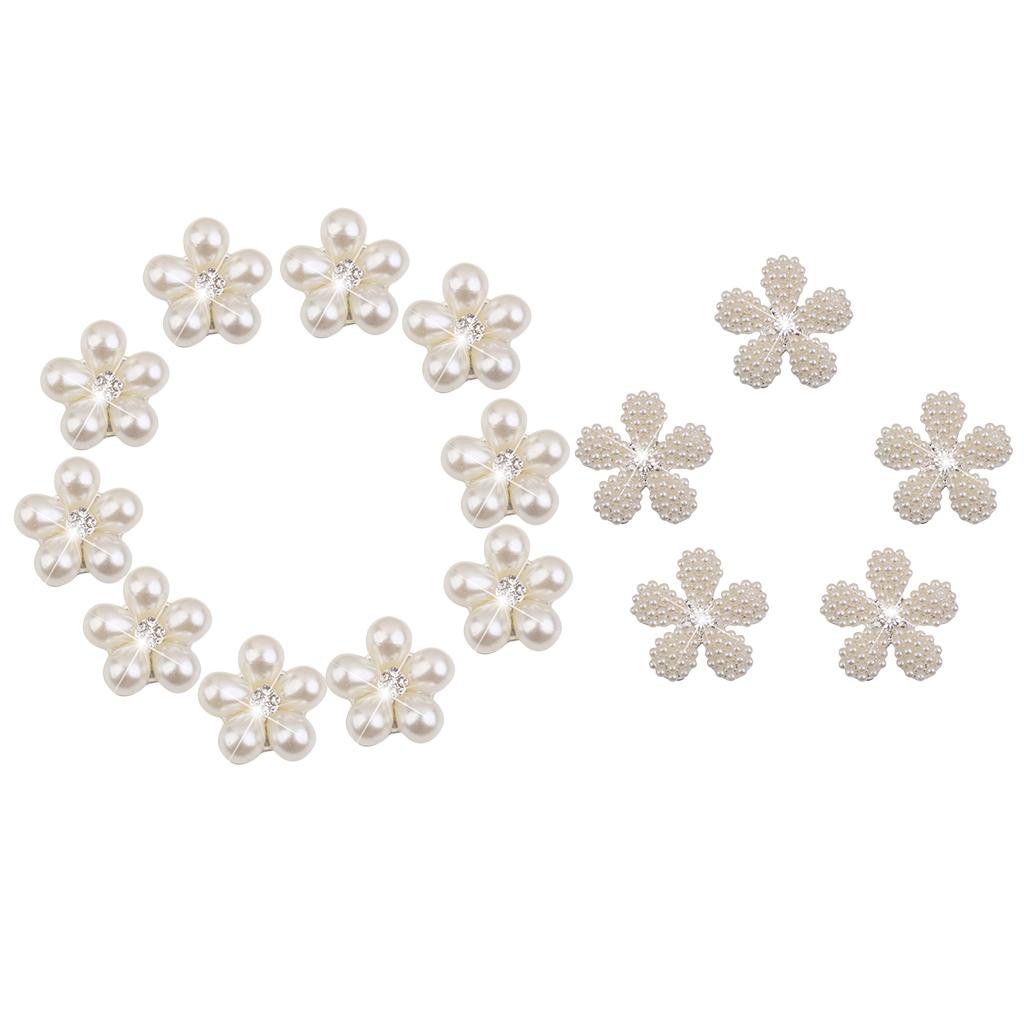15 Pieces Crystal Faux Rhinestone Pearl Flower Buttons DIY Wedding Bouquet