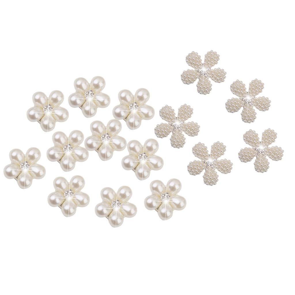15 Pieces Crystal Faux Rhinestone Pearl Flower Buttons DIY Wedding Bouquet