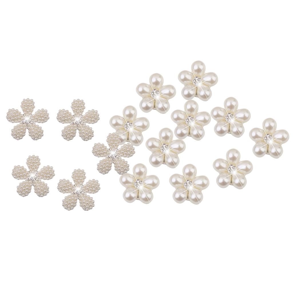 15 Pieces Crystal Faux Rhinestone Pearl Flower Buttons DIY Wedding Bouquet